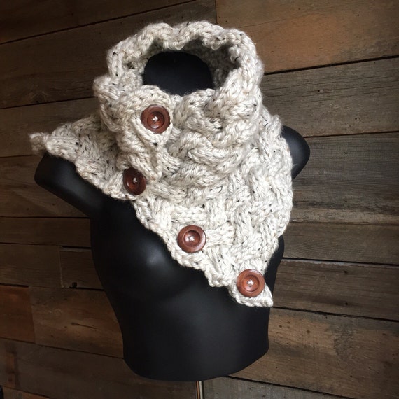 Chunky Knit Cowl Chunky Button Scarf Cable Cowl by franklymadetn