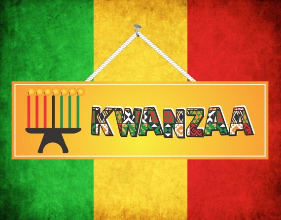 Kwanzaa Sign With Traditional African Colors Gold Background
