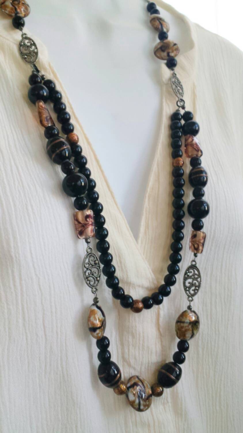 Long Black Necklace long beaded necklace black beaded