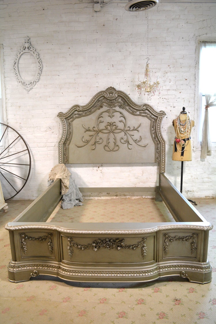 French Bed Painted Cottage Shabby Chic Queen \/ King \/ Bed