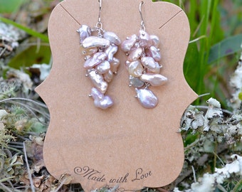 Keishi pearl cluster dangle earrings sterling silver