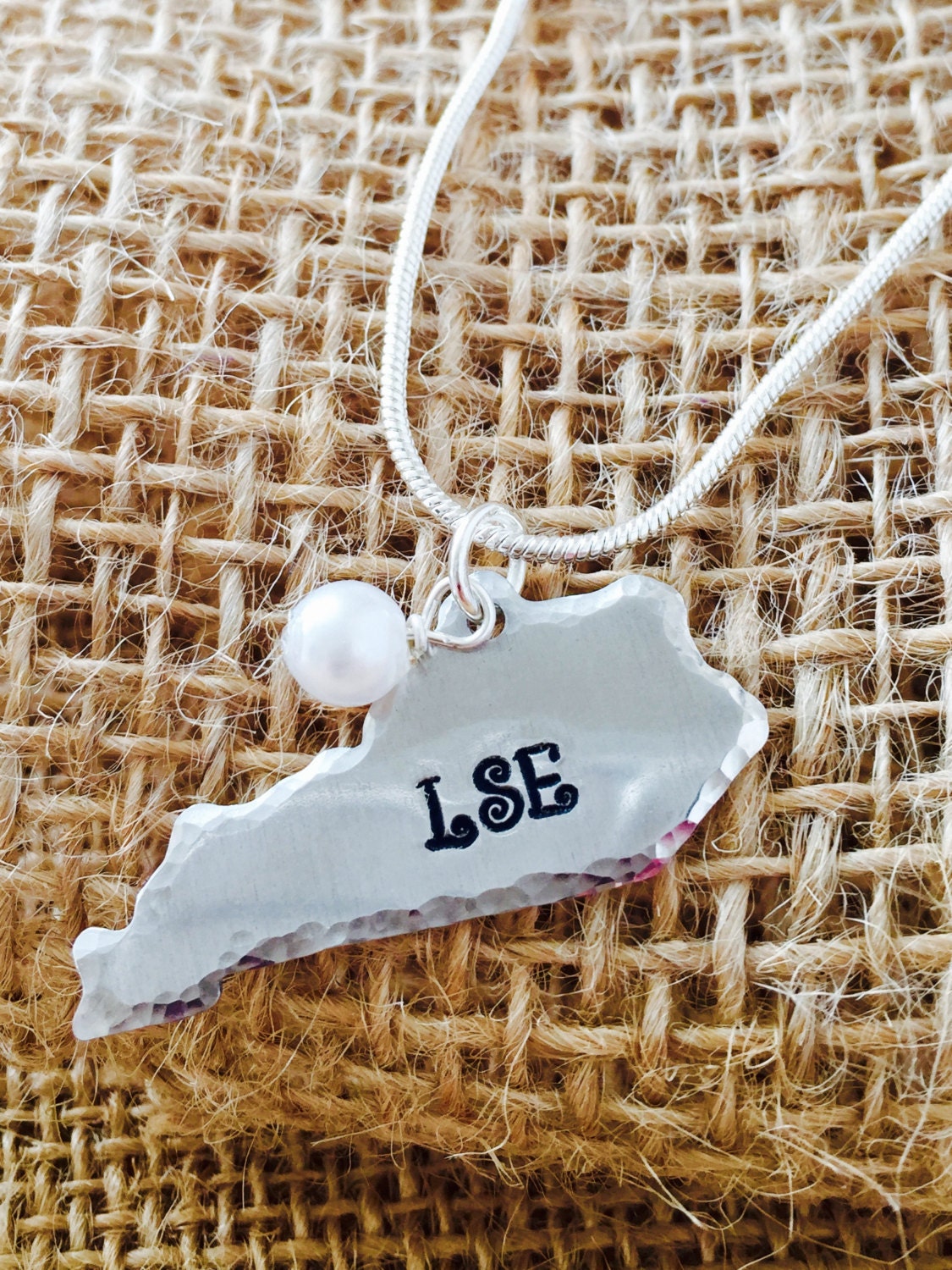 Custom Hand-Stamped Monogrammed State of Kentucky Necklace, Custom Kentucky Necklace, Hand-Stamped KY Necklace, Bridesmaid KY Necklace