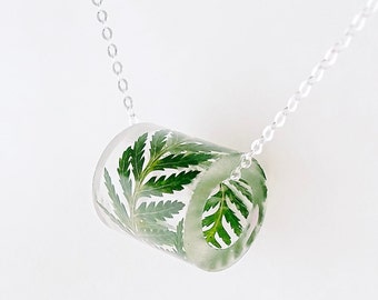 Resin Tube Necklace with Fern. Resin Jewelry with Real Pressed Flowers - Resin Jewelry. Handmade Jewelry.