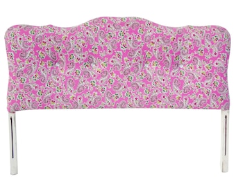 Full Upholstered Pink Floral Headboard Bed With Rhinestone Buttons