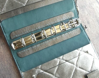 leather binder, silver quilting, silver planner, leather planner, planner binder, silver journal, leather organizer, refillable, handstitch