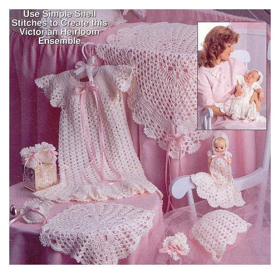 Baby Crochet Pattern Layette Set Blanket Dress