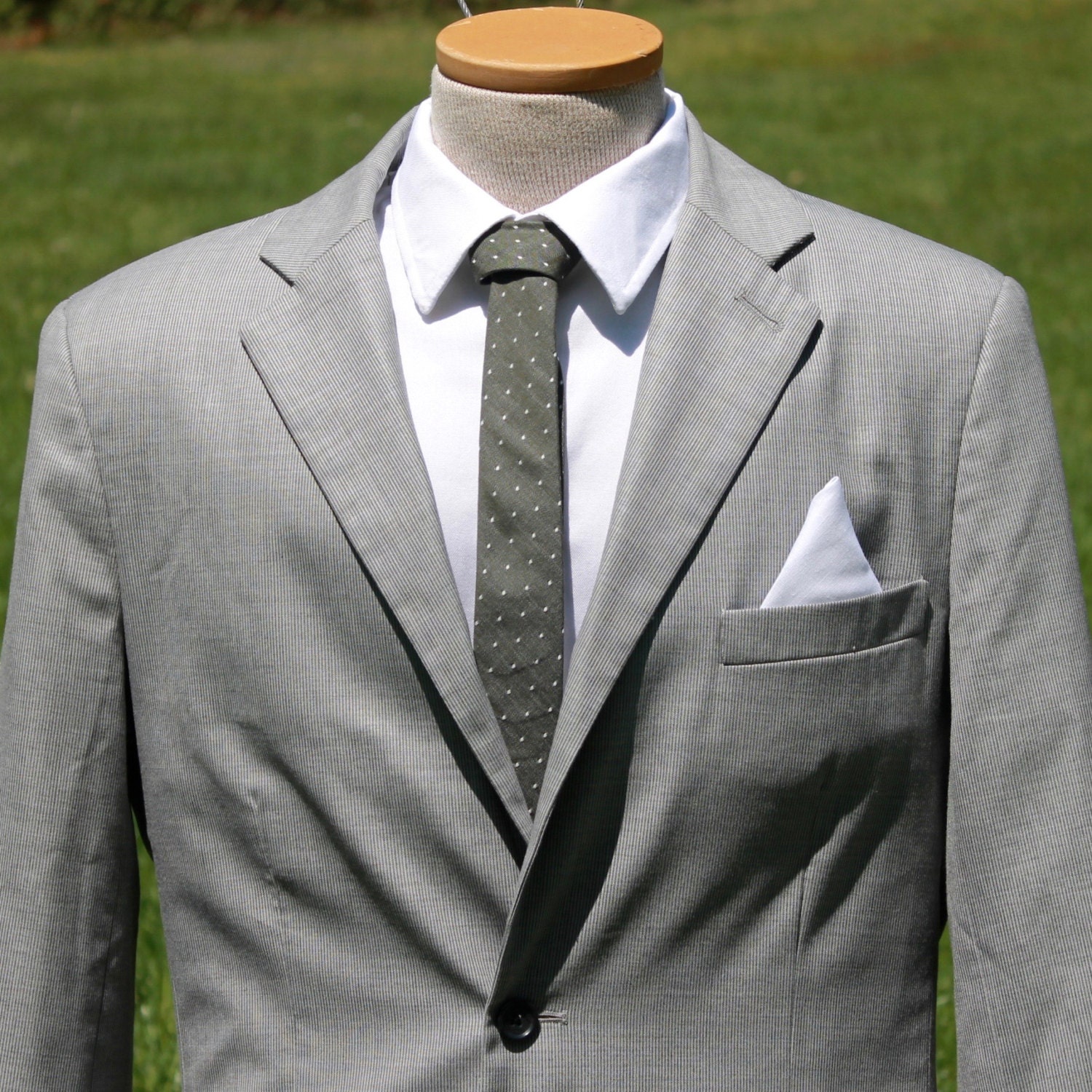 Olive Green Linen Pin Dot Tie Mens Ties mens necktie hunter