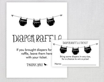 Diaper Raffle Ticket / Instant Download / Baby Shower Printable Raffle Ticket and display sign / Diapers on Clothesline / PRINTABLE / #5240