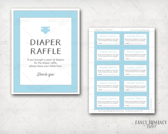 Diaper Raffle Ticket / Instant Download / Baby Shower Printable Raffle Ticket and display sign / Baby Blue / PRINTABLE / #204