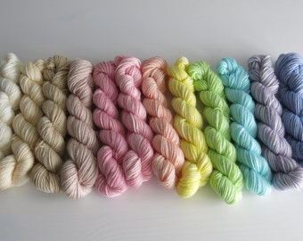 Choufunga / Cupcake Sock Mini Skein Pack / handdyed superwash merino / semi solid / creativity pack / crochet / yarn mini / pastel rainbow