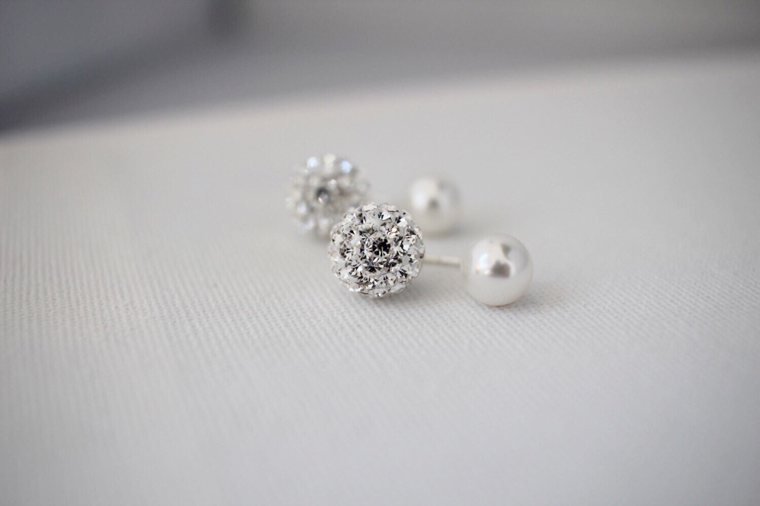 Double Pearl Earrings Pearl stud earring Double by Savijewelry