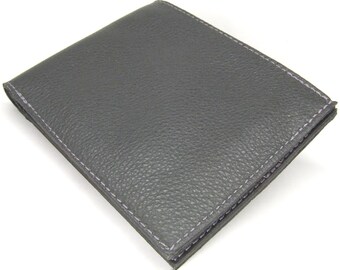 Grey leather wallet with six card slots and notes pocket
