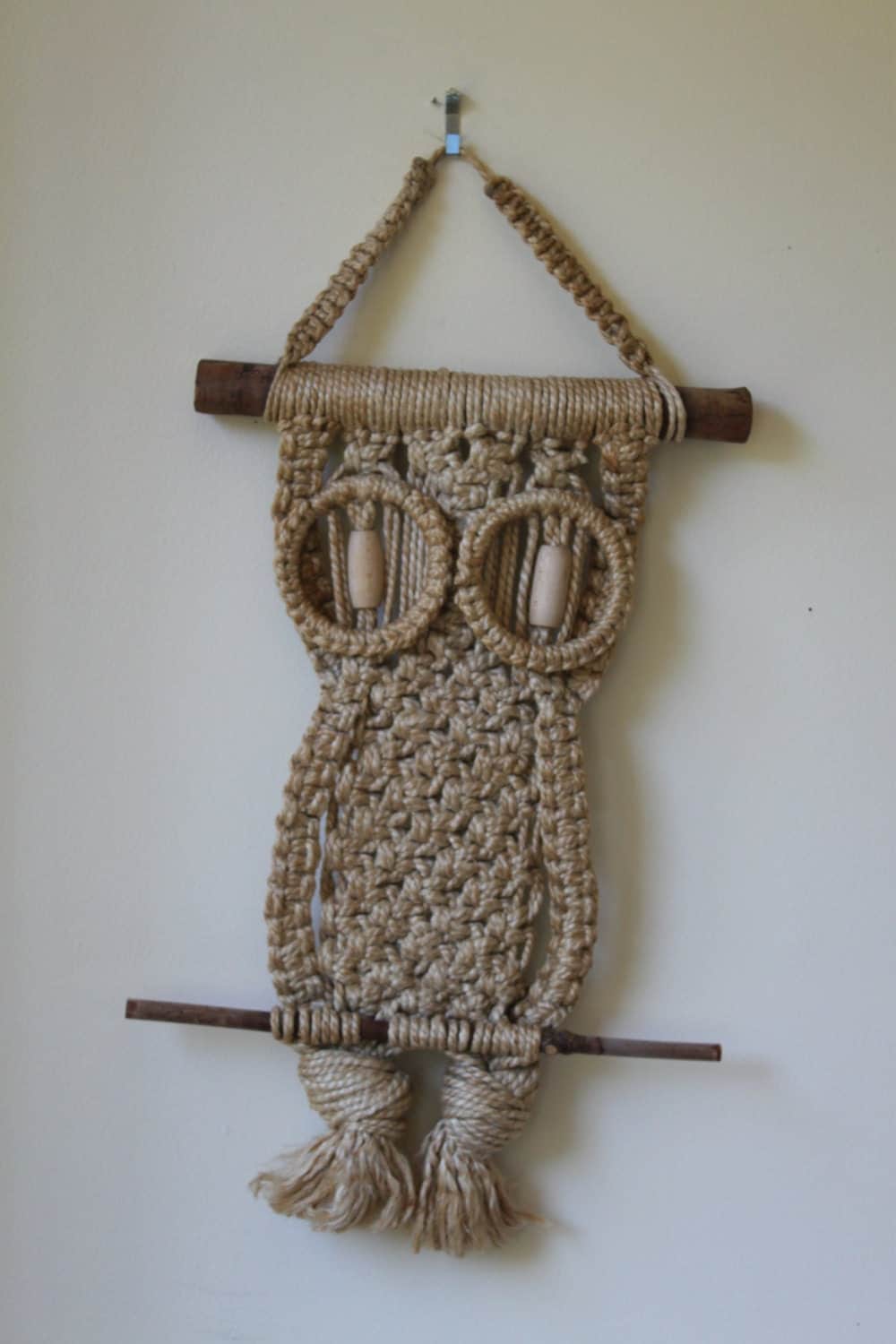 Vintage Macrame Owl Wall Hanging Boho Natural Decor