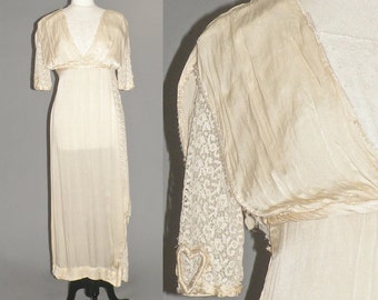 Edwardian Wedding Dress, Antique 1910s Dress, Silk Lace Titanic Dress, Grecian Gown, Heart on My Sleeve