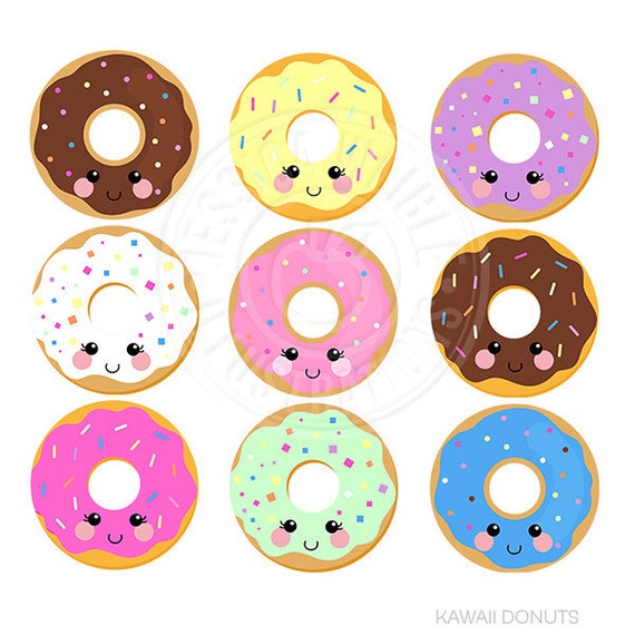 Kawaii Donuts Cute Digital Clipart, Donut Clipart, Donut Graphics, Cute 