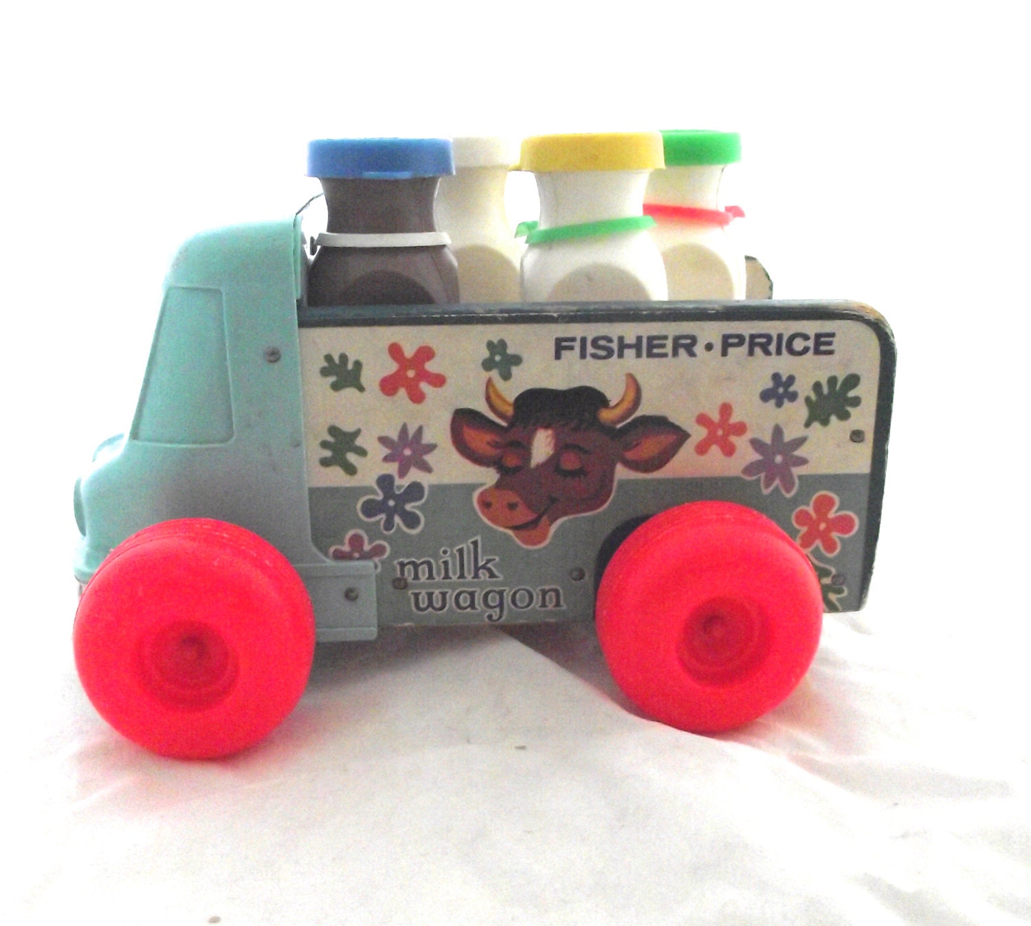 Milk Wagon Toy Vintage Wood and Plastic Fisher-Price Truck