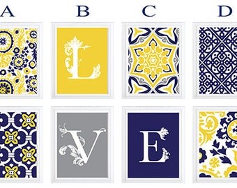 Ikat Navy White Indigo Blue Modern inspired wall art gallery - Choose Any (6) Wall Art Print -Custom colors and sizes available