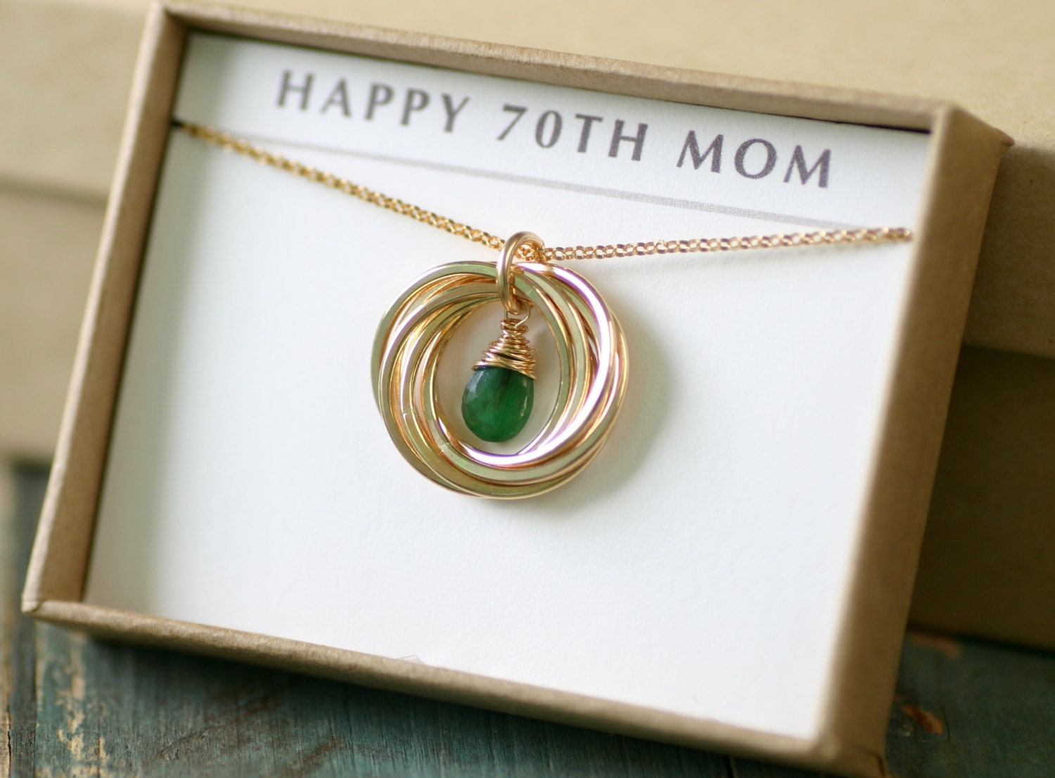 70th birthday gift for mom necklace emerald May birthstone
