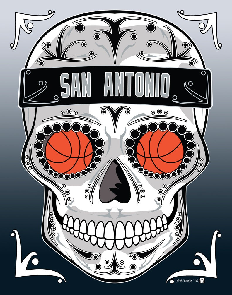 San Antonio Spurs Basketball Sugar Skull 11x14 Print