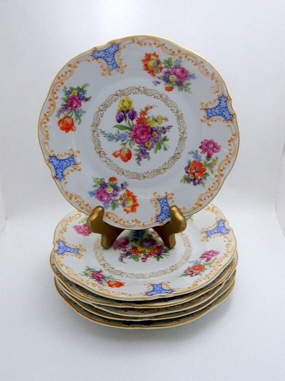 Schumann Bavaria Germany US Zone Dresden Floral Salad Plates