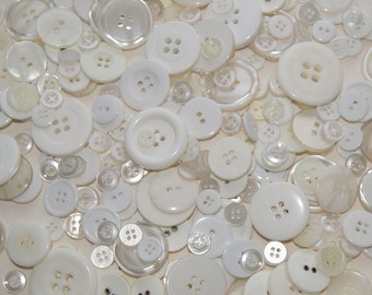 100 White Button Mix, Assorted sizes Shades of White, Pearl White, Off White, Sewing Crafting Jewelry (1283)