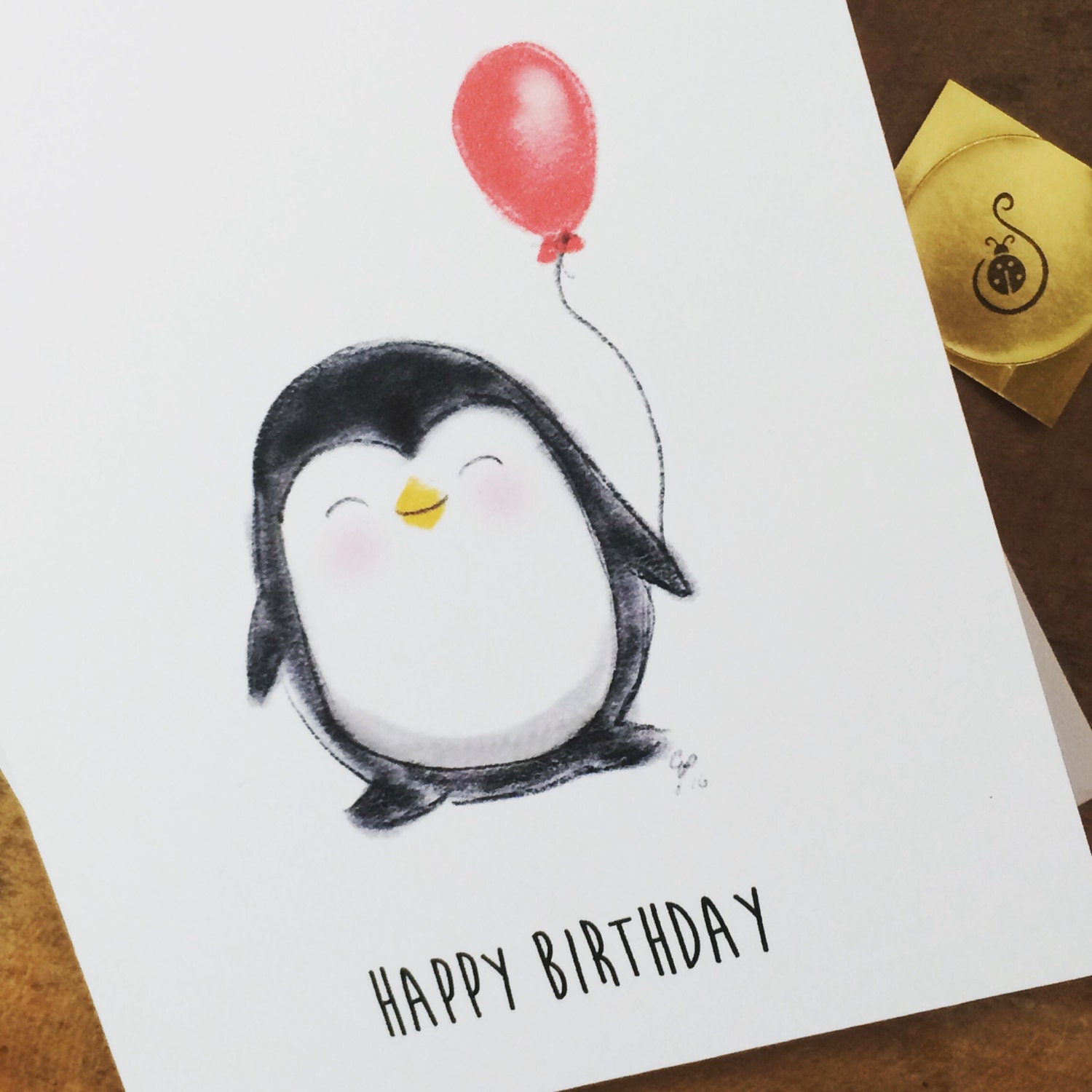 Penguin Birthday Card Penguin Card made on recycled paper