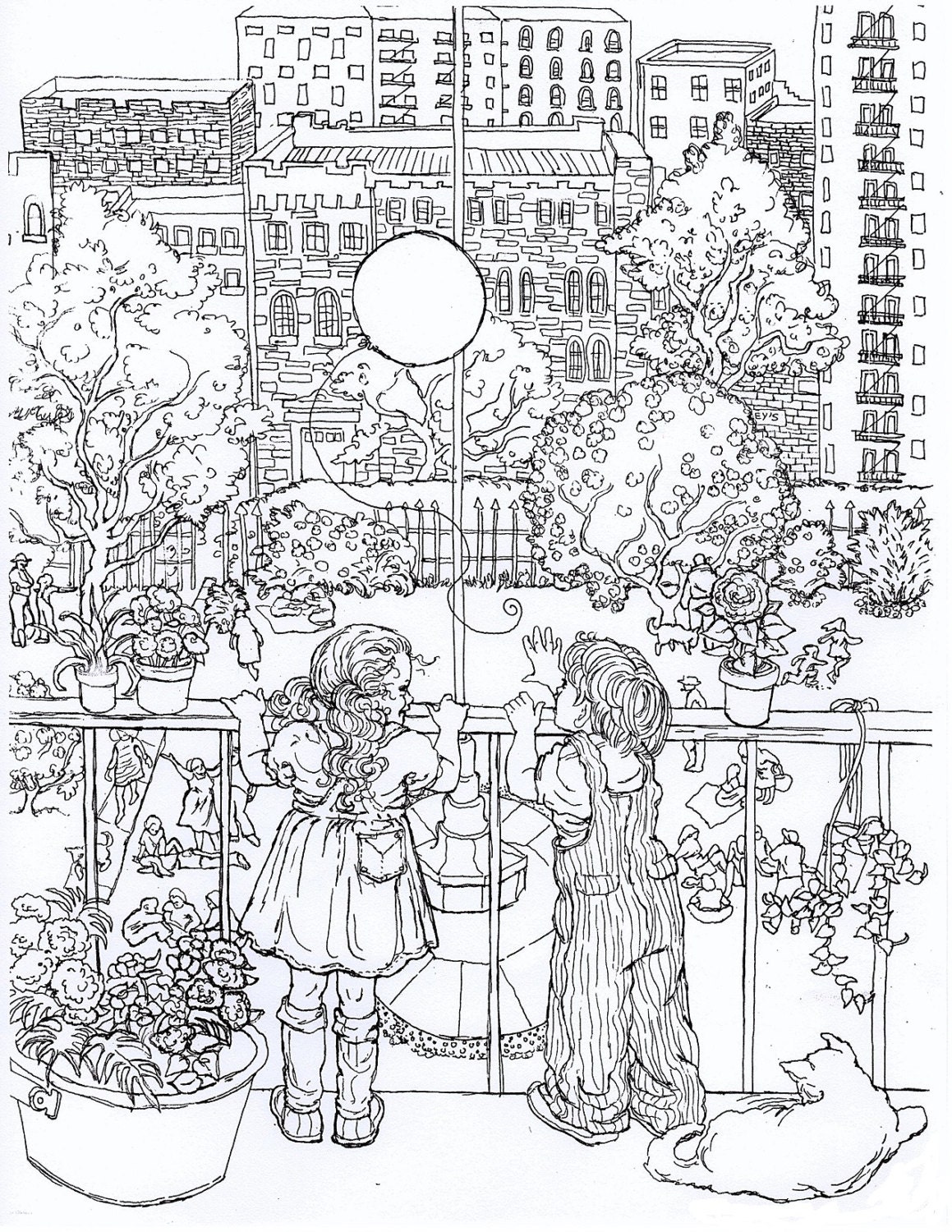 COLORING PAGE Instant Print Download Adult Color ArtPrint of