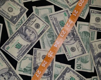 Fabric with money cash currency dollar bills quilt cotton print quilter sewing material to sew craft project, funny money 33" remnant