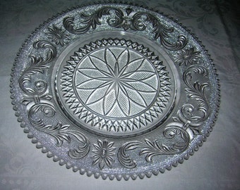 2 Vintage Westmoreland Crystal Glass Dinner Plates Princess Feather Pattern Circa 1930's