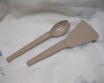Vintage Microware Anchor Hocking Utensils Microwave Spatula Fork Spork Rare HTF Made in USA