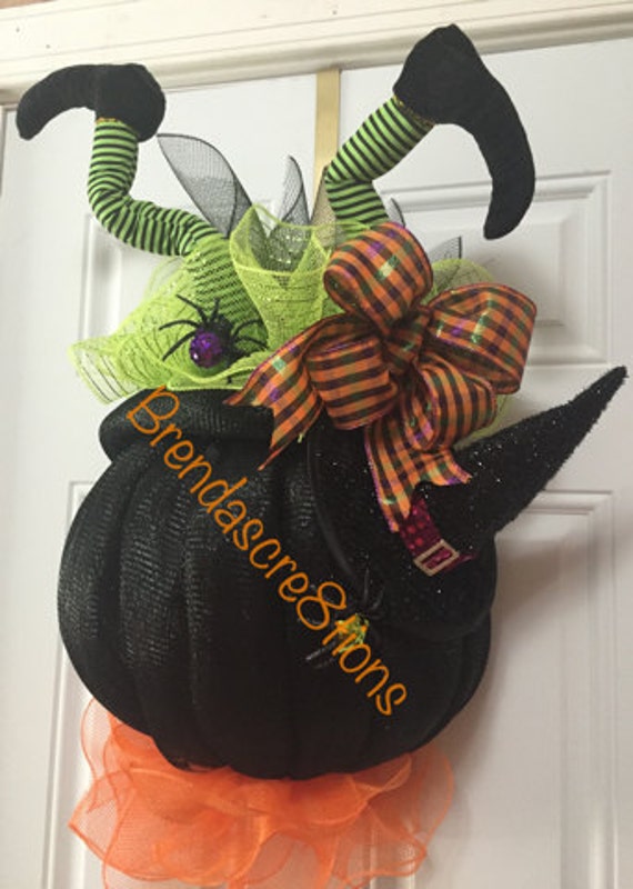 Crashing Witch In A Cauldron Deco Mesh Witch Halloween