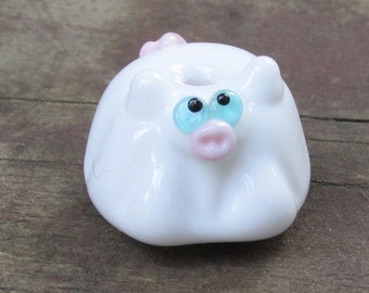Halloween Ghost Pig Lampwork Glass Handmade SRA NLC Beads leteam