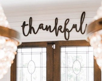 Thankful Word Wood Cut Wall Art Sign Decor