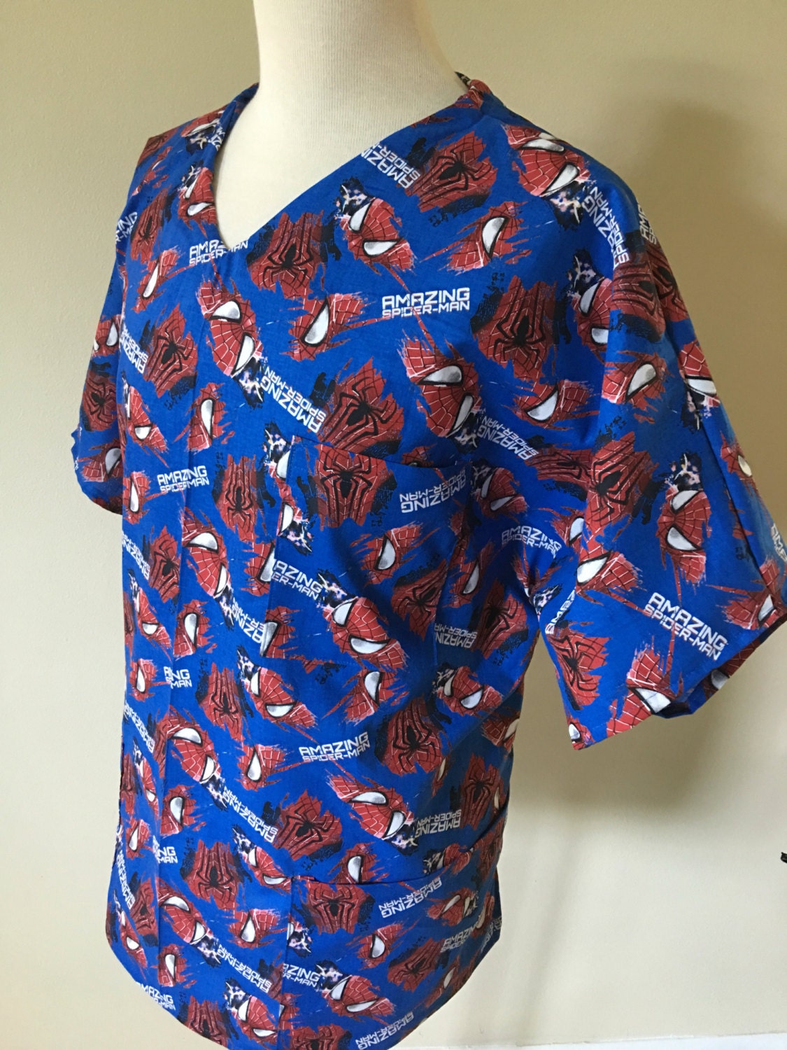 SpiderMan blue medical scrub top vet childcare scrub top