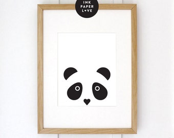 MODERN PANDA Art Print, a black & white modern design.
