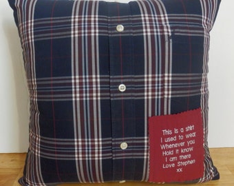 Memory Pillow, Keepsake Pillow, Made with Your Shirt or Garment, Embroidered Message Patch, Handmade in NJ