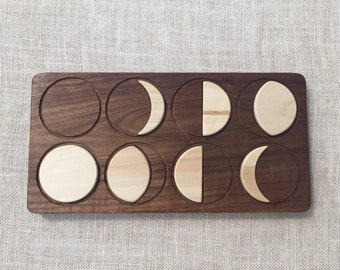 Moon Phases Puzzle Solid Hardwood Waldorf Montessori Toy