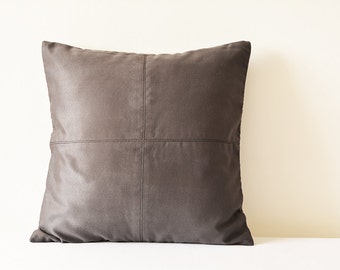 Dark Grey Suede Pillow with Stitch Detail , Grey Decorative Pillow , Grey Faux Suede Leather Throw Pillow , Grey Suede Cushion Cover , Decor