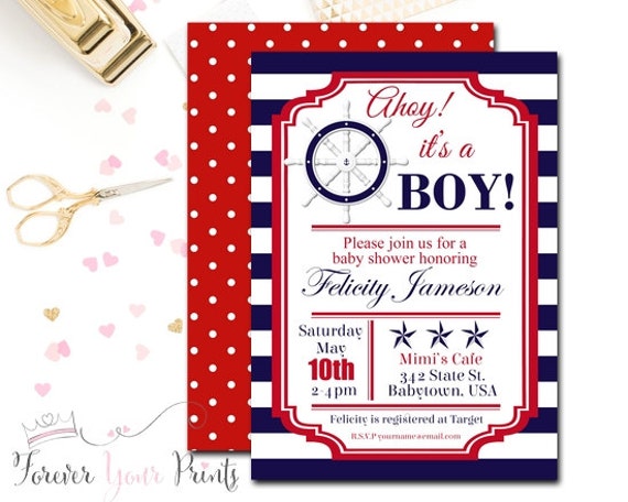 Nautical Baby Shower Invitation, Baby Shower Invitation Boy, Sailboat Baby Shower, Nautical Invitation, Baby Shower Invites, Ahoy It’s a Boy Il_570xn