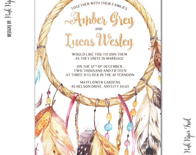 Bohemian Baby Shower, Bridal Shower, Wedding, Boho Party, Boho Chic, Dream Catcher Invitation, I will customize for you, Print Your Own