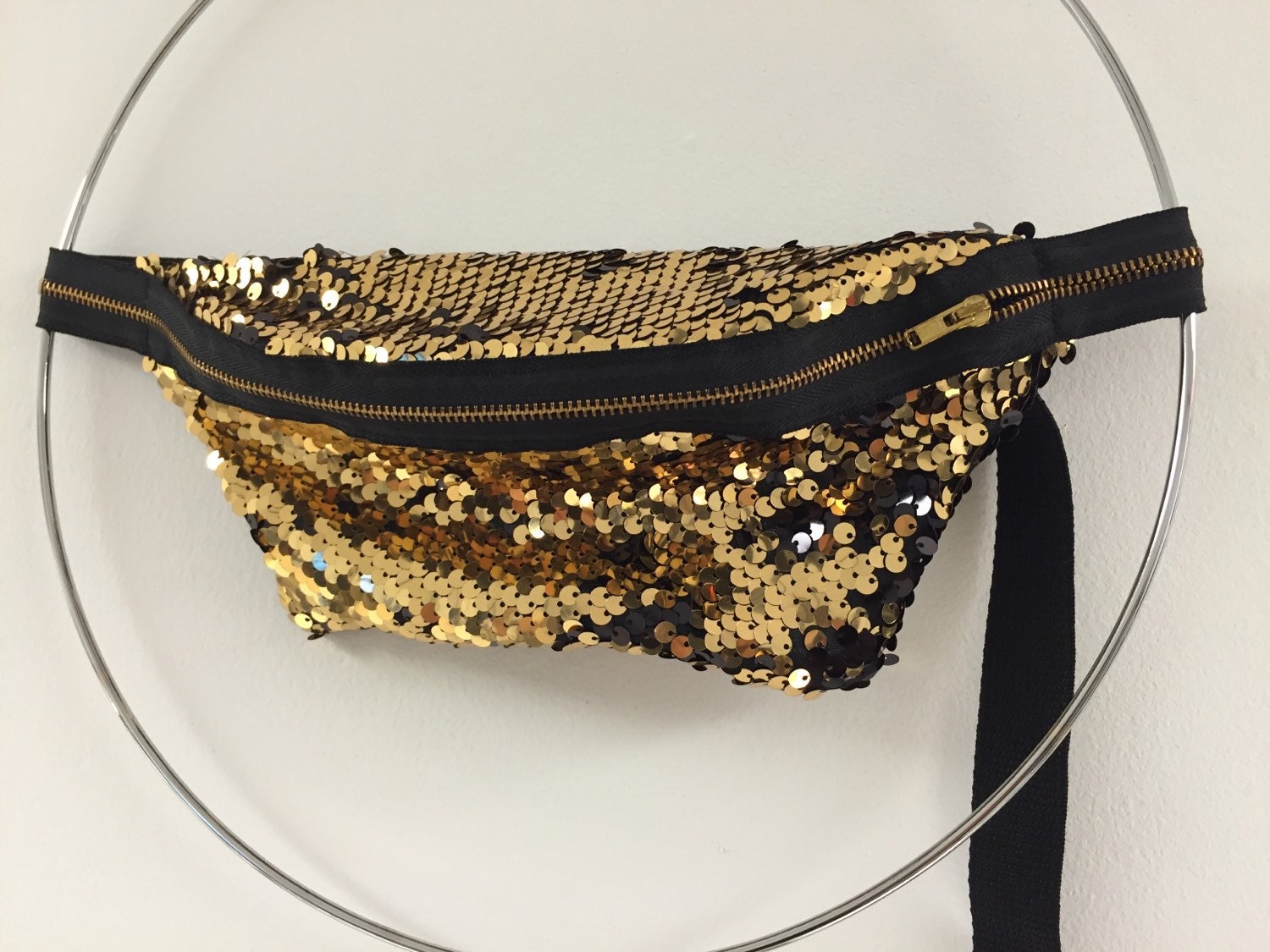 gold sequin bum bag
