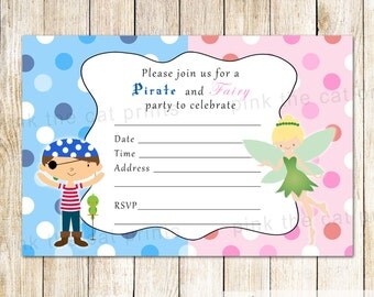 Pirate Fairy Birthday Invitation Personalized Card Kids