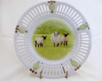 hand painted plate, porcelain plate, sheep plate, 8ins porcelain plate, kiln fired, hand painted plate