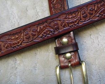Embossed Leather Belt - B2E005 - Oak Leaves and Acorns