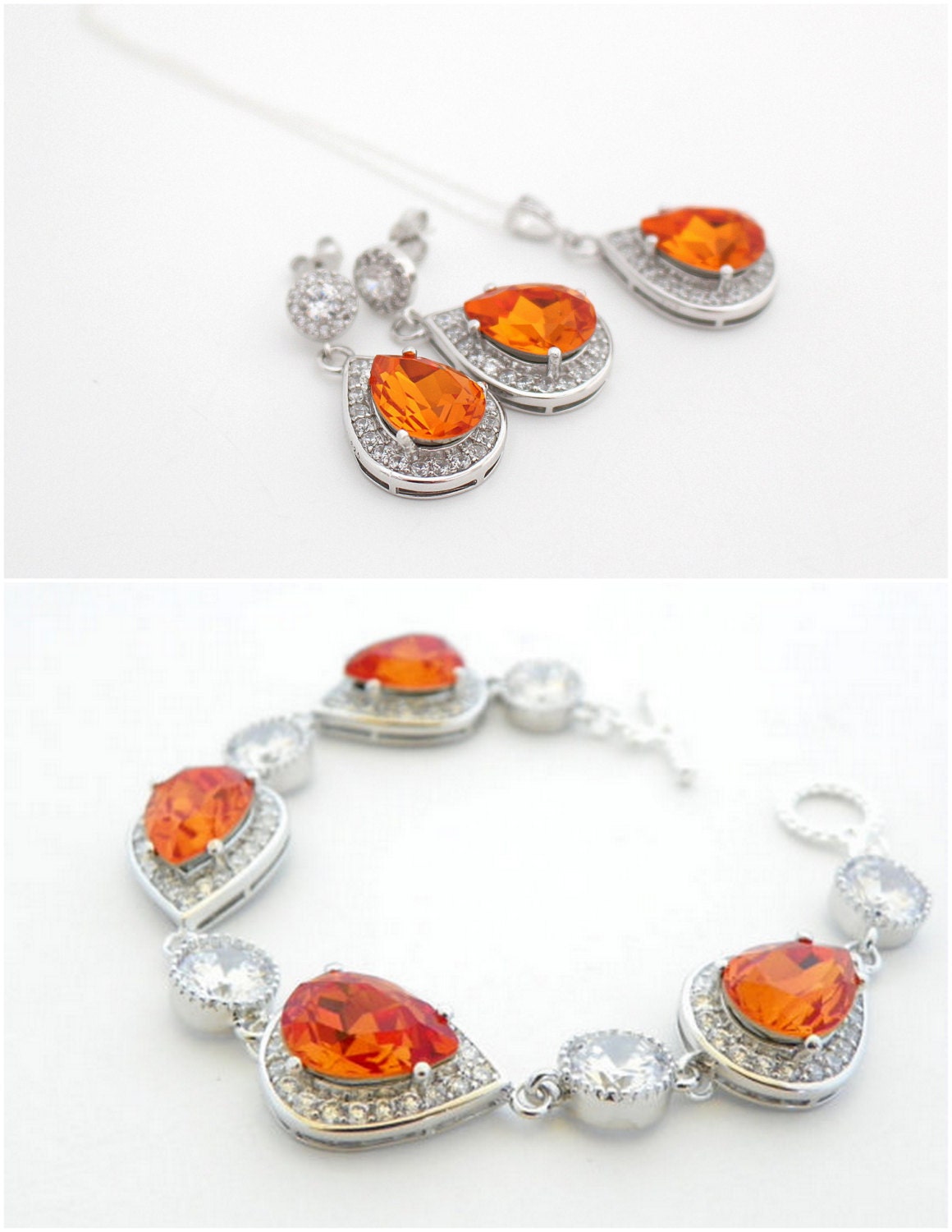 Orange Wedding Jewelry Orange Bridal Jewelry Set Earrings