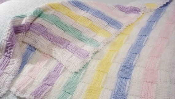 SALE Pastel Baby Handmade Blanket, Pastel Knit design Blanket