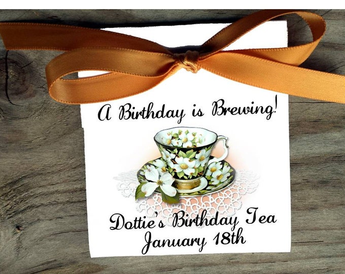 Dogwood Teacup Personalized Tea Bag Birthday Wedding and Bridal Shower Party Favors