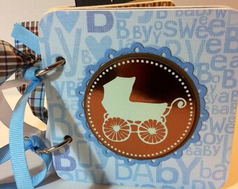Baby Boy Scrapbook premade chipboard mini scrapbook album-4x4
