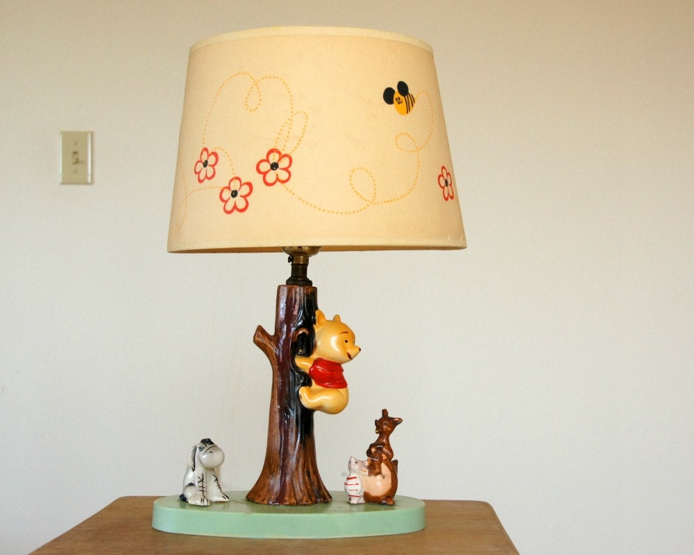 Winnie the Pooh Lamp with Original Shade 1970s Pooh Bear Lamp