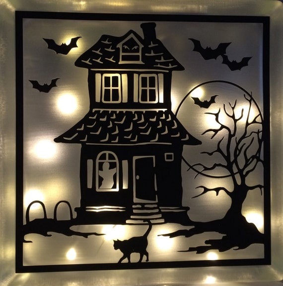 Download Halloween Glass Block SVG File Haunted House vinyl cutting